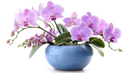 Orchids Isolated. Beautiful Pink Orchid Flowers in Pot on White Background