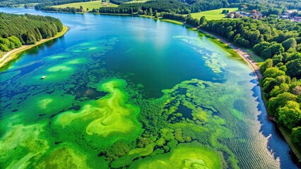 Aerial view of a massive bloom of vibrant green and blue algae in a lake , algae, bloom, lake, aerial view, organic, pattern, fluid, vibrant, green, blue, water, nature, environmental