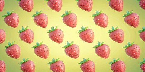 Wall Mural - Strawberry pattern on pastel yellow background, strawberry, pattern, pastel, yellow, background, texture, sweet, fruit, summer, design, vibrant, wallpaper, fresh, colorful, print, abstract
