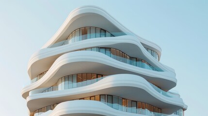 Poster - A building with a curved design that has many windows, AI