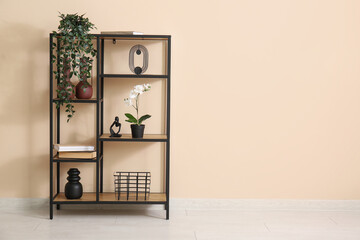 Canvas Print - Shelving unit with plants and decor near beige wall