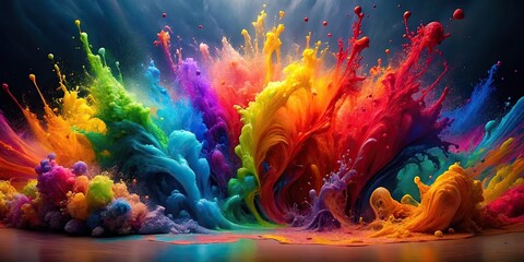 Wall Mural - Vibrant and dynamic rainbow paint explosion , Colorful, bright, vibrant, explosion, colorful, rainbow, paint, vibrant, abstract, spectrum, creativity, art, design, vivid, texture, background