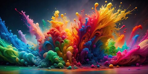Wall Mural - Vibrant and dynamic rainbow paint explosion , Colorful, bright, vibrant, explosion, colorful, rainbow, paint, vibrant, abstract, spectrum, creativity, art, design, vivid, texture, background