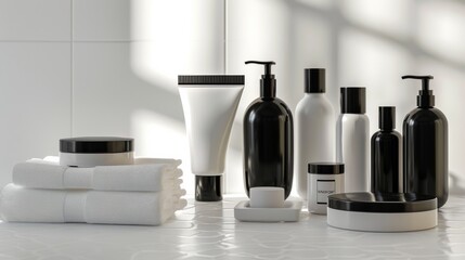 Bathroom amenities set for hotel service, cosmetic products 