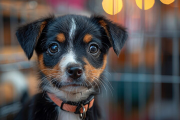 Poster - a puppy receiving a microchip implant for identification and safety. concept of pet identification a