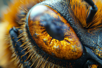 Poster - The minute details of a honeybee's compound eye. Concept of insect biology and complex structures. Generative Ai.