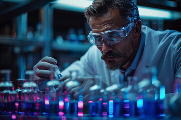 Poster - A scientist conducting an experiment in a lab. Concept of innovation and discovery. Generative Ai.