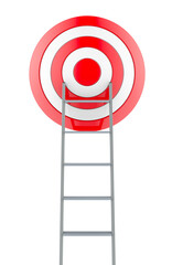 Poster - Target and stairs. Progress and success, concept. 3D rendering isolated on transparent background