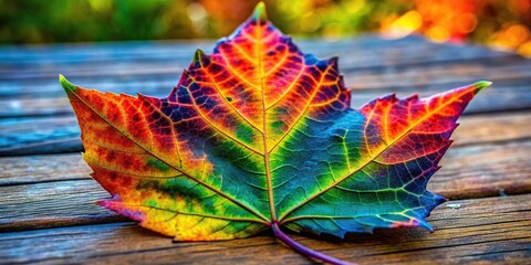 Arafed leaf with a vibrant multicolored pattern, arafed, leaf, multicolored, pattern, vibrant, nature, design, colorful, texture, foliage, plant, botany, organic, tropical, exotic