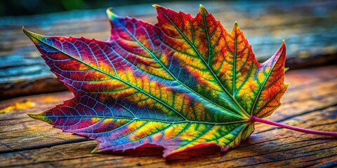 Arafed leaf with a vibrant multicolored pattern, arafed, leaf, multicolored, pattern, vibrant, nature, design, colorful, texture, foliage, plant, botany, organic, tropical, exotic