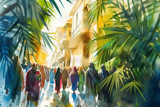 Palm Sunday: Jesus' Entrance into Jerusalem - New Testament Biblical Illustration