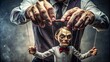 © Sompong - Eerie puppeteer hands controlling a puppet , manipulation, eerie, hands, puppeteer, control, strings, manipulation, creepy, spooky, mysterious, horror, shadow, dark, influence, concept