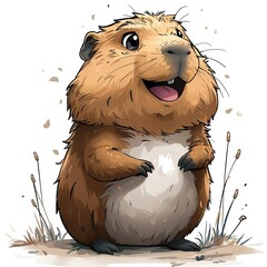 Wall Mural - capybara cute illustration, simple 2d image, white background 