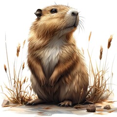 Wall Mural - capybara cute illustration, simple 2d image, white background 