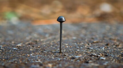 Canvas Print - A small black object sticking out of the ground in a field, AI