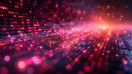 Poster - A digital grid background with red and pink lights, creating an abstract and futuristic aesthetic.