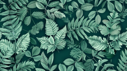 Wall Mural - Tile green foliage pattern. Botanical design for wallpaper, fabric, digital backgrounds.