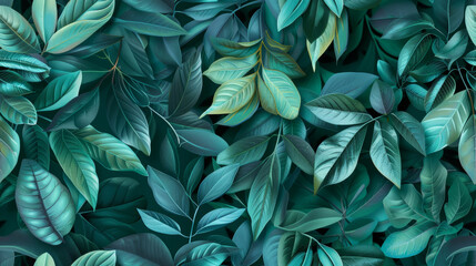 Wall Mural - Tile green foliage pattern. Botanical design for wallpaper, fabric, digital backgrounds.