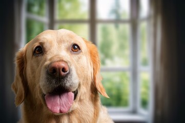 Canvas Print - portrait of cute smart domestic dog at home