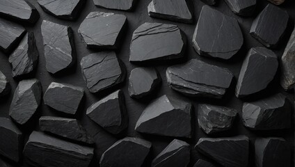Black wall brick surface texture background, Photorealistic stone wall surface. Black roughness wall texture background