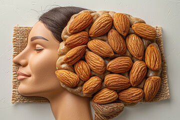 Poster - almonds arranged in the outline of a brain. concept of cognitive health. generative ai.