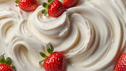 Wall Mural - Delicious yogurt with strawberries texture