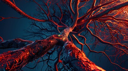 Wall Mural - 3D rendered illustration of the inside view of an arterial tree, hyper realistic, close up