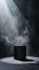 Wall Mural - a spotlight shines down on a dark, smoky stage. podium black dark smoke background product platform 