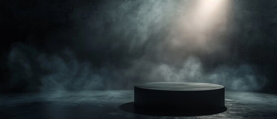 Wall Mural - a spotlight shines down on a dark, smoky stage. podium black dark smoke background product platform 