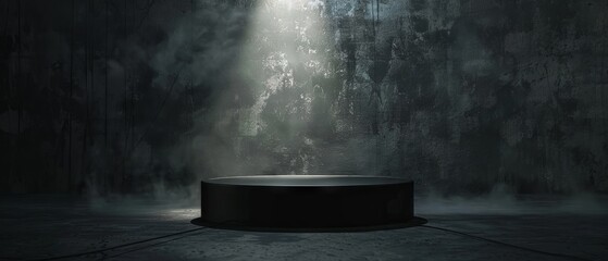 Wall Mural - a spotlight shines down on a dark, smoky stage. podium black dark smoke background product platform 