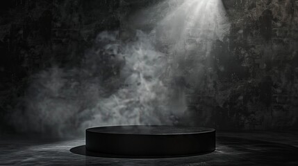 Wall Mural - a spotlight shines down on a dark, smoky stage. podium black dark smoke background product platform 