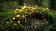 © Justlight - A mosscovered rock housing tiny mushrooms that glow with a warm ethereal light adding a magical touch to the forest floor