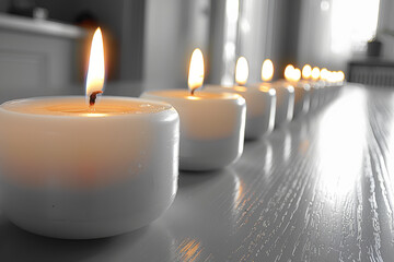 Sticker - A row of candles, each representing a year, gradually burning down. Concept of life span and time. Generative Ai.