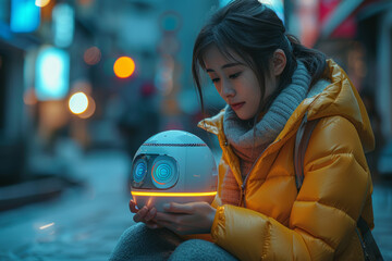 Poster - a person interacting with a virtual assistant on a smartphone. concept of ai-powered personal assist