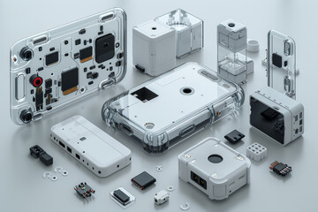 Poster - A modular smartphone with interchangeable components. Concept of customizable consumer electronics. Generative Ai.