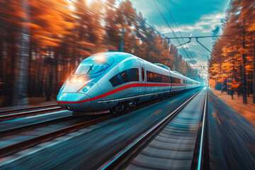 Poster - a high-speed train traveling on a magnetic levitation track. concept of advanced rail transportation