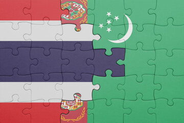 puzzle with the colourful national flag of thailand and flag of turkmenistan .