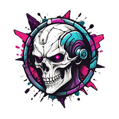 Wall Mural - A skull logo with a pair of headphones on it