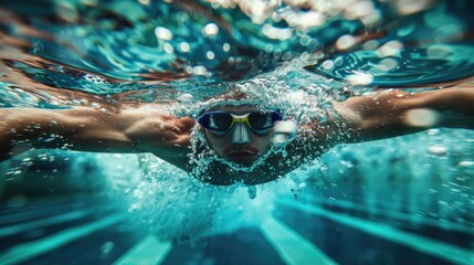 Canvas Print - An underwater of a swimmer at a championship competition in the pool