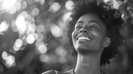 Canvas Print - portrait of joyful woman , monochromatic serenity