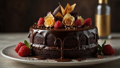 Wall Mural - chocolate cake on a plate