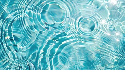 Wall Mural - Blue water texture, blue mint water surface with rings and ripples. Spa concept background. Flat lay, copy space.