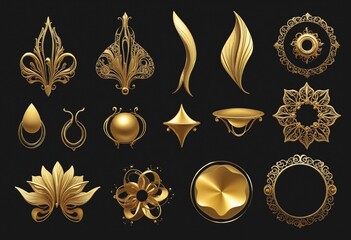 Wall Mural - abstract gold luxury icon set, graphic on black