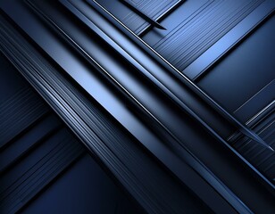 Wall Mural - Abstract background with black lines and geometric shapes, dark blue gradient, modern minimalist style, sharp edges, light reflection on the surface of the metal strips