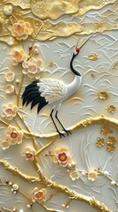 Naklejka na meble Abstract artistic background. Chinoiserie wallpaper, swans, oriental style, dioramas, flowers, golden brushstrokes. modern Art. Wallpapers, murals. AI generated illustration