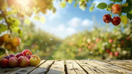 lychee fruit hanging on tree with wooden table and sunset at organic farm. AI generated illustration