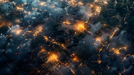 Wall Mural - Satellite view of a sprawling digital metropolis, buzzing with electronic life and interconnected data streams