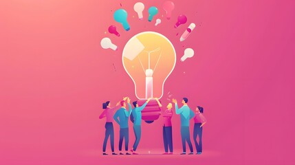 Team idea vector illustration. Team building activities foster collaboration and nurture culture innovation The teams ideas shape business strategy and drive its success Achievement is outcome