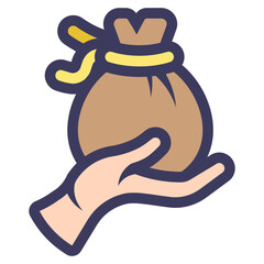 Sticker - hand holding money bag icon