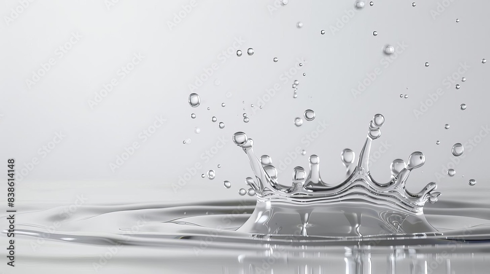 Liquid Splatter Real realistic water drop spilled on white floor isolated liquid splash ...